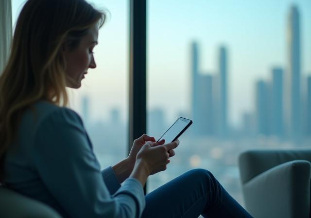 شخص يستخدم الهاتف لدفع الفواتير الإلكترونية